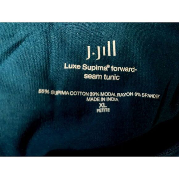 J. Jill Lux Supima Forward Seam Tunic Top Petite XL Pullover 4" Side Vent Teal - Picture 5 of 5
